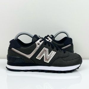 New Balance 574 Classic Black & Metallic Pink Women's Athletic Shoes Size 6.0